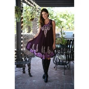 S.R.‎ Fashion Women NA Paisley Purple Tunic Dress Whimsigoth Witchcore Bohemian